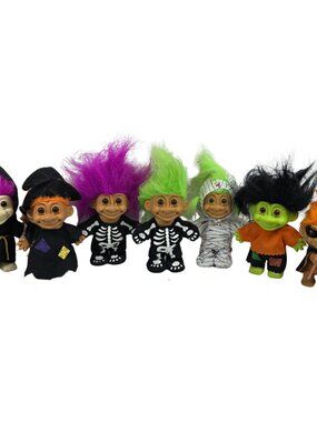 Vintage Russ Halloween Troll Dolls Lot 7 Skeleton Witch Mummy Reaper Monster
